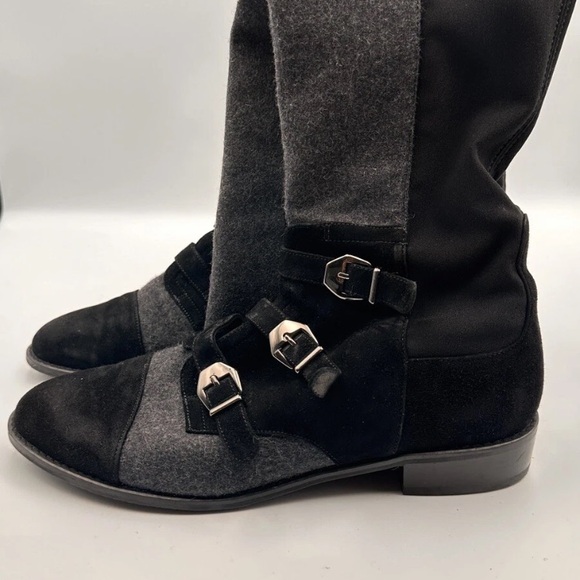 Stuart Weitzman Black & Gray 50/50 Textured Boots•Dark Academia•Steam Punk•Edgy - Picture 7 of 16